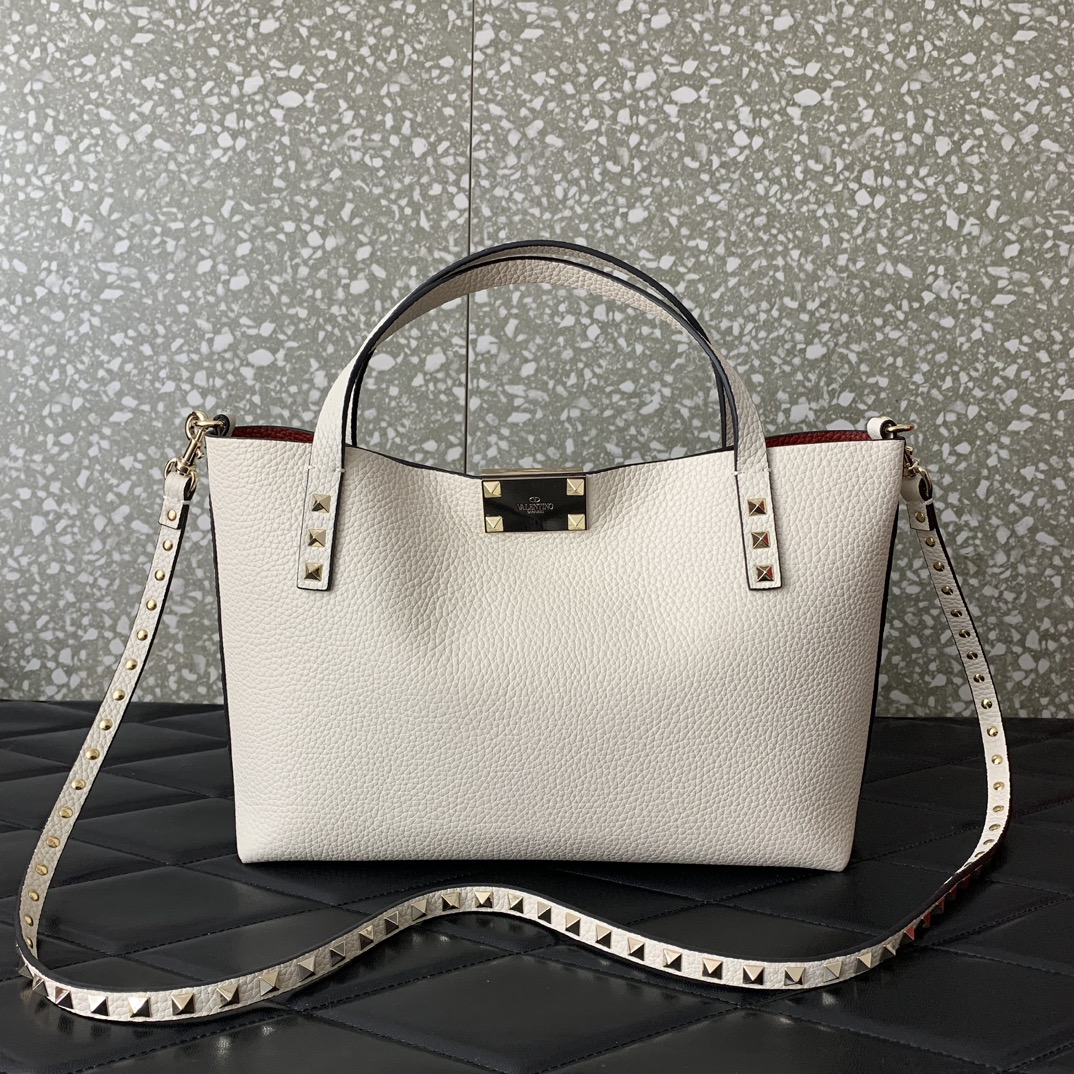 Valentino Garavani Rockstud Tote Bag in Ivory Grainy Calfskin